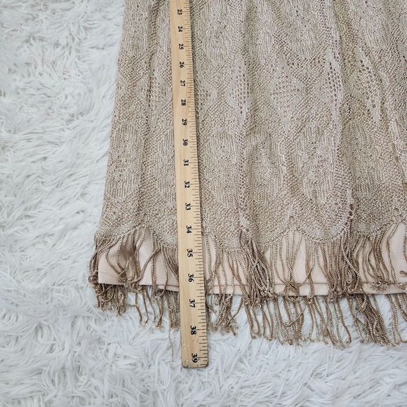 Onyx Nite VTG Gold Metallic Boho Tassel Hem Sleeveless Flapper‎ Midi Dress Sz 14 - Picture 6 of 10